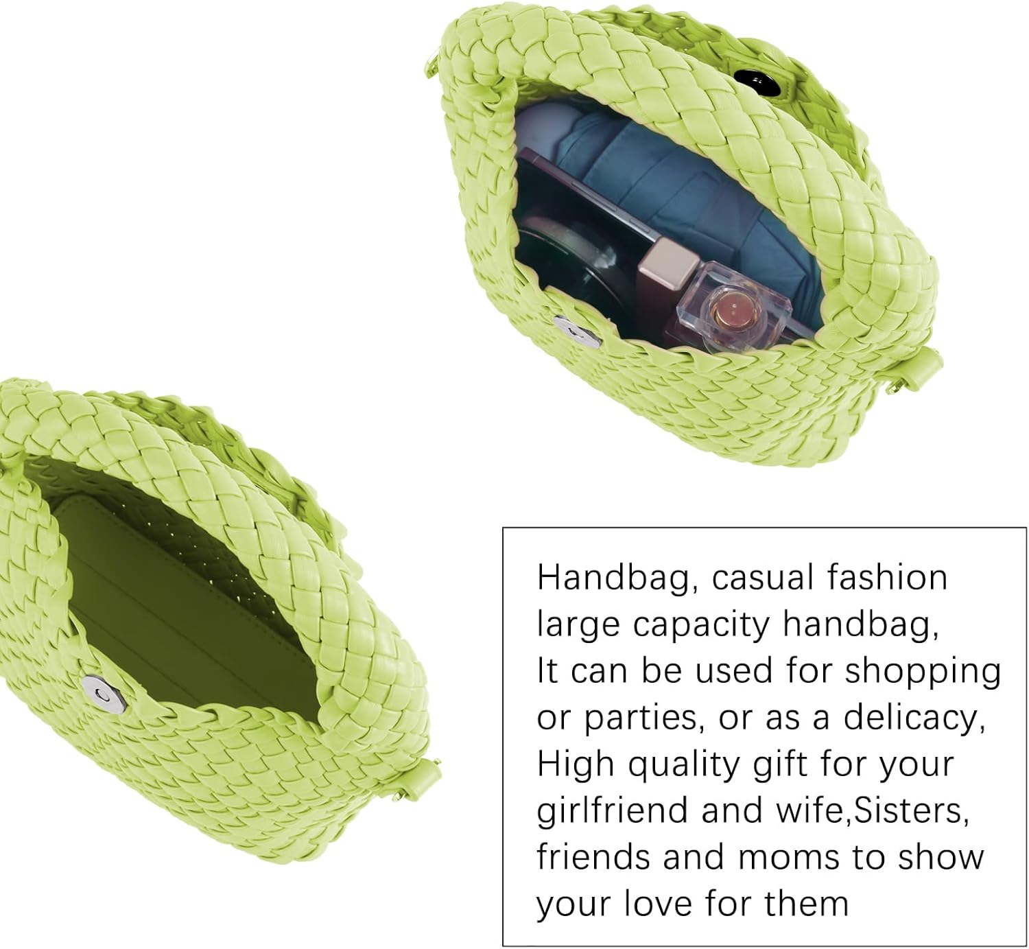 HMSHA Women Woven Tote Small Crossbody Bag, Weave Quilted Purse Square Shoulder Bag Woven Handbag with Detachable Strap