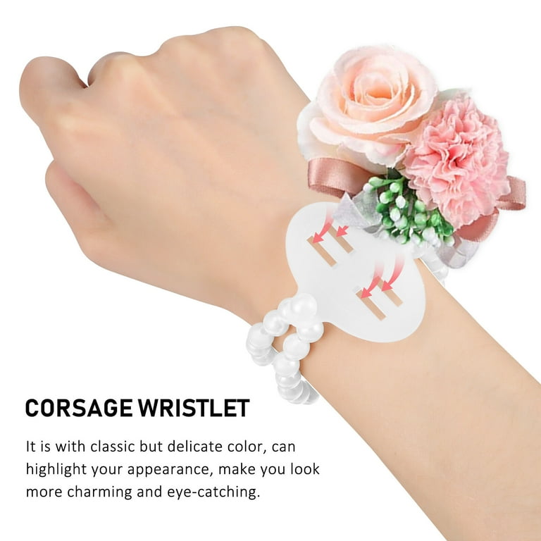 6 Pcs Corsage Wristlet Bands Elastic Plastic Beads Wrist Corsage Bracelets Bands Wristlets Stretch Faux Pearls Wristband for Wedd