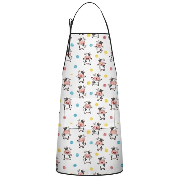 White Cow Colorful Pattern Apron-Garden Aprons for Women with Pockets-Cotton Linen Waterproof Kitchen Cooking Gardening Aprons Adjustable for Kitchen,Cooking,BBQ and Salon 33x27 Inch