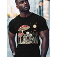 thumbnail image 2 of Couple Skull Kiss Men's T Shirts Mushroom T-Shirt for Men Crew Neck Tees Cotton Tops, Black, S, 2 of 7