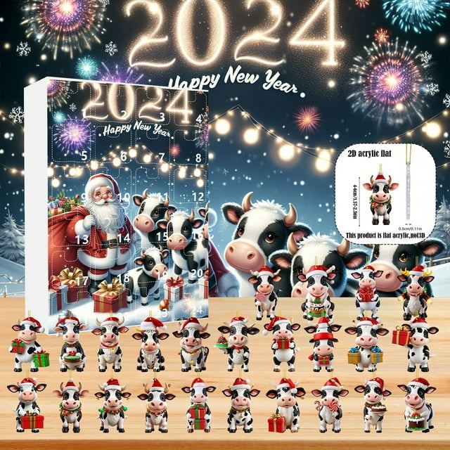 Xihbxyly Calendario de Adviento de Navidad 2024, Cuenta Regresiva de 24 Días, Adorable Juego de Adornos de Vaca, Figuras Colgantes de Acrílico, Decoración Navideña, Divertida Experiencia de Cuenta Re