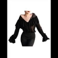thumbnail image 2 of Blusa de Larga con Cuello en V y Volantes para Mujer, Estilo Elegante y Casual, para Otoño. Negro L, 2 of 7