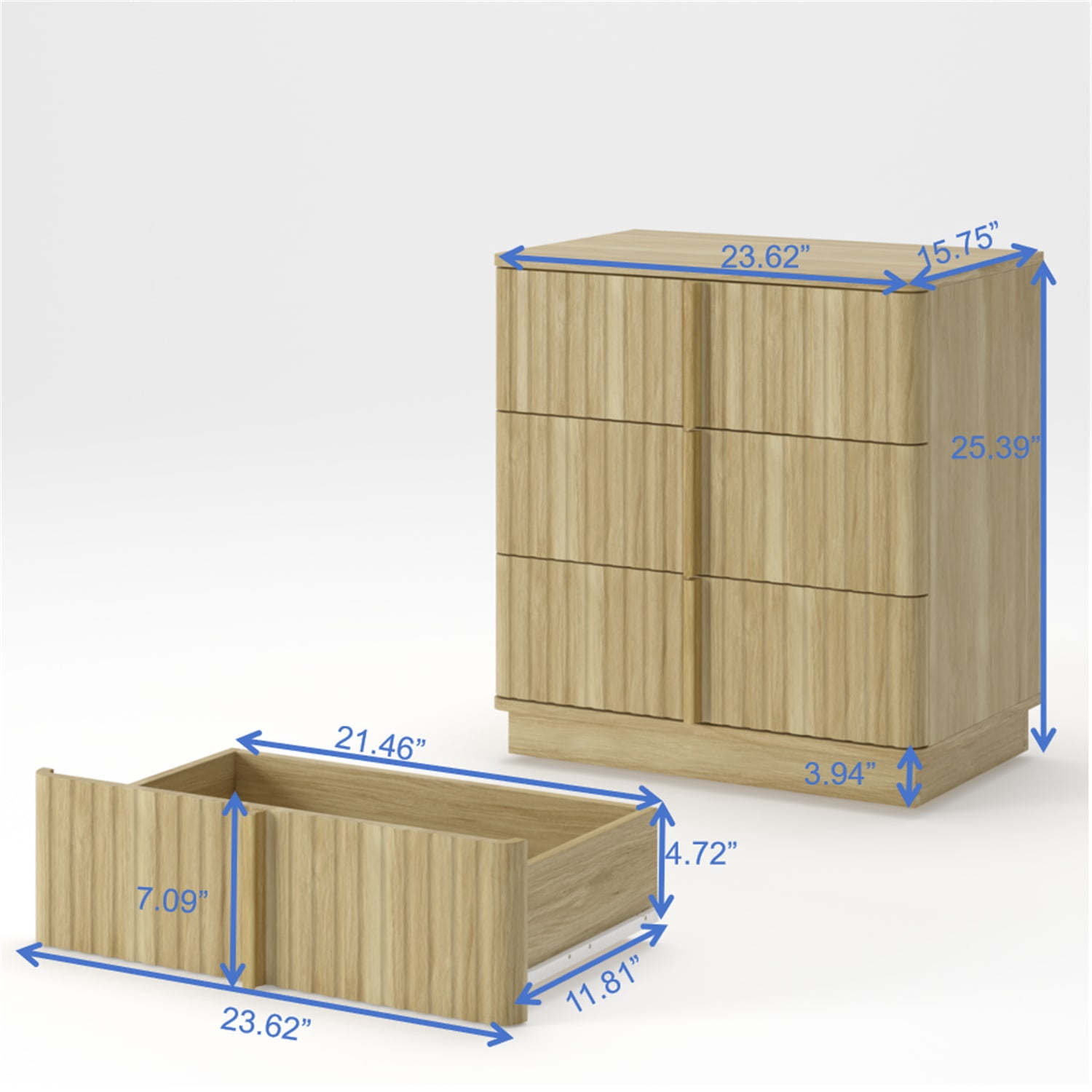 Hommoo Vintage Vertical Stripe 3-Drawer Nightstand, MDF Bedroom Side Table with Ample Storage, Modern Retro Design for Bedroom, Living Room & Home Office, Natural