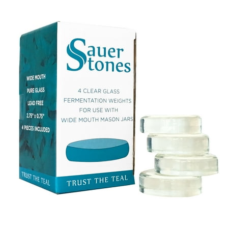 Large Glass Jars Sauer Stones - Large Glass Fermentation Weights for Mason Jar Fermentation, Preservation and Pickling - Fits ANY WIDE MOUTH MASON JAR - 4 Pack ()