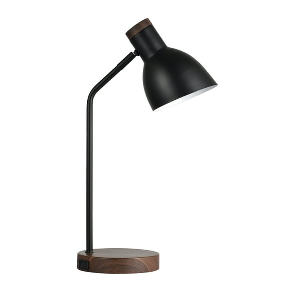 Better Homes & Gardens, 18" Height, 1 Light, Woodgrain & Black Metal Finish Desk Lamp, with AC Outlet, Modern design