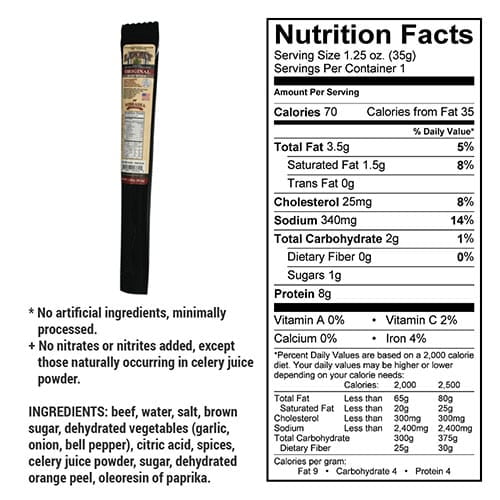 Lucky Beef Jerky Original Beef Sticks, 12 Pack - All Natural, High Protein Snack