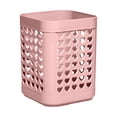 thumbnail image 2 of Clearance Under $2, 1 Pack Square Pen Holder, Multi-Functional Desk Pencil Cup, Hollow Heart Design Desktop Organizer for Home and Office Stationery, Plastic, 10cm(Pink), 2 of 7
