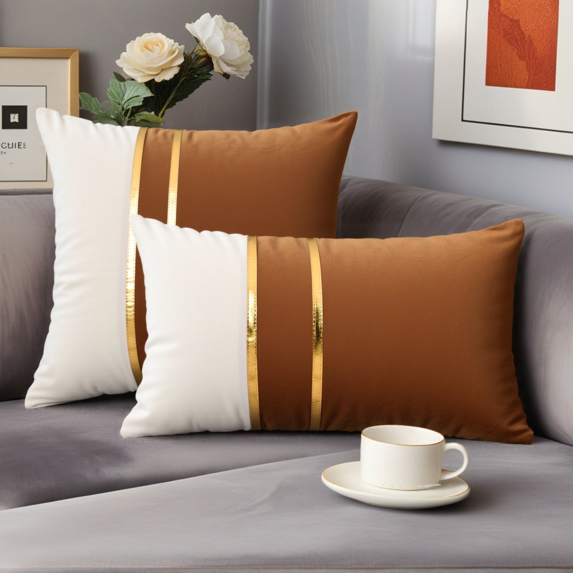 Unique Bargains Velvet Soft Square Pillow Covers Pack of 2 Brown 20" x 12"