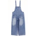 thumbnail image 2 of KIDSCOOL Girls Jean Jumpsuit Kids Heart Embroidered Wide Leg Denim Overalls, Light Blue,6-7 Years, 2 of 5