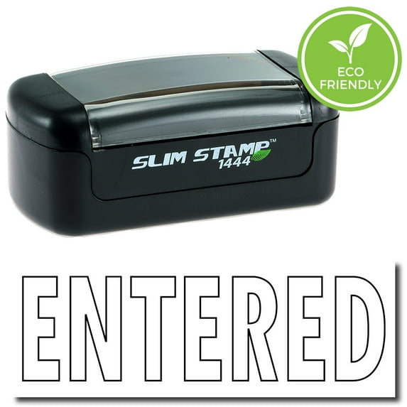 Slim Pre-Inked Entered Stamp (Outline Text) with Blue Ink