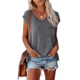thumbnail image 4 of Timegard Womens Summer Tops Cap Sleeve V Neck Tunic Top Solid Color Casual Comfy Tee Shirts with Pocket, 4 of 6