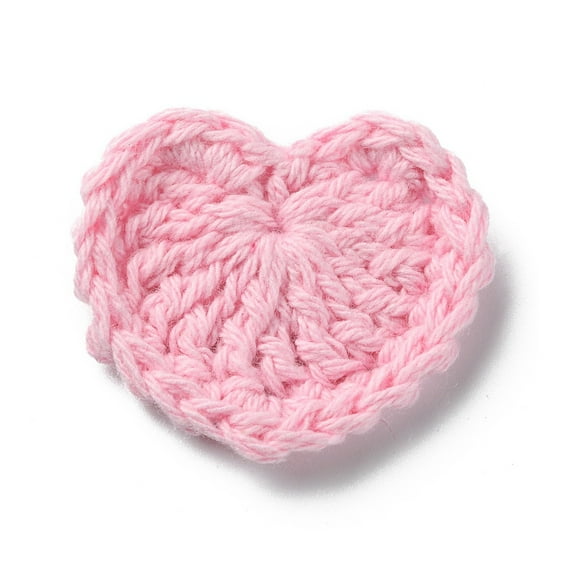 Heart Handmade Crochet Cotton Ornament Accessories for DIY Sewing Craft Decoration Pink 29~34x35~38x3~3.5mm
