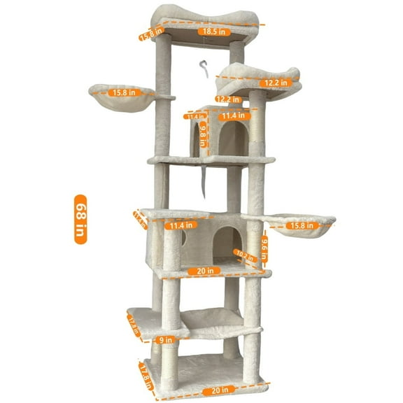Yougu 68 Inches Multi-Level Large Cat Tree, Beige