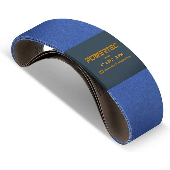 POWERTEC 3PK 4" x 36" Zirconia Sanding Belts, 36 Grit Belt Sander Sanding Belt for Bench Sander, Belt and Disc sander, Woodworking, Metal Grinding, 4436036Z-3