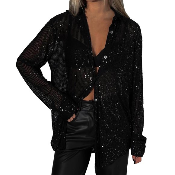 Women Shirts Clearance Sales Women Long Sleeved Cardigan 2025 Spring Summer Europe and the United States New Bead Top Lapel Long Sleeve Cardigan Basic Border Women's Shirt Coat