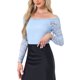 thumbnail image 4 of INSPIRAR CHIC Blusa de Encaje Floral para Mujeres con Hombros Descubiertos y Mangas Largas Transparentes XS Azul Cielo, 4 of 6