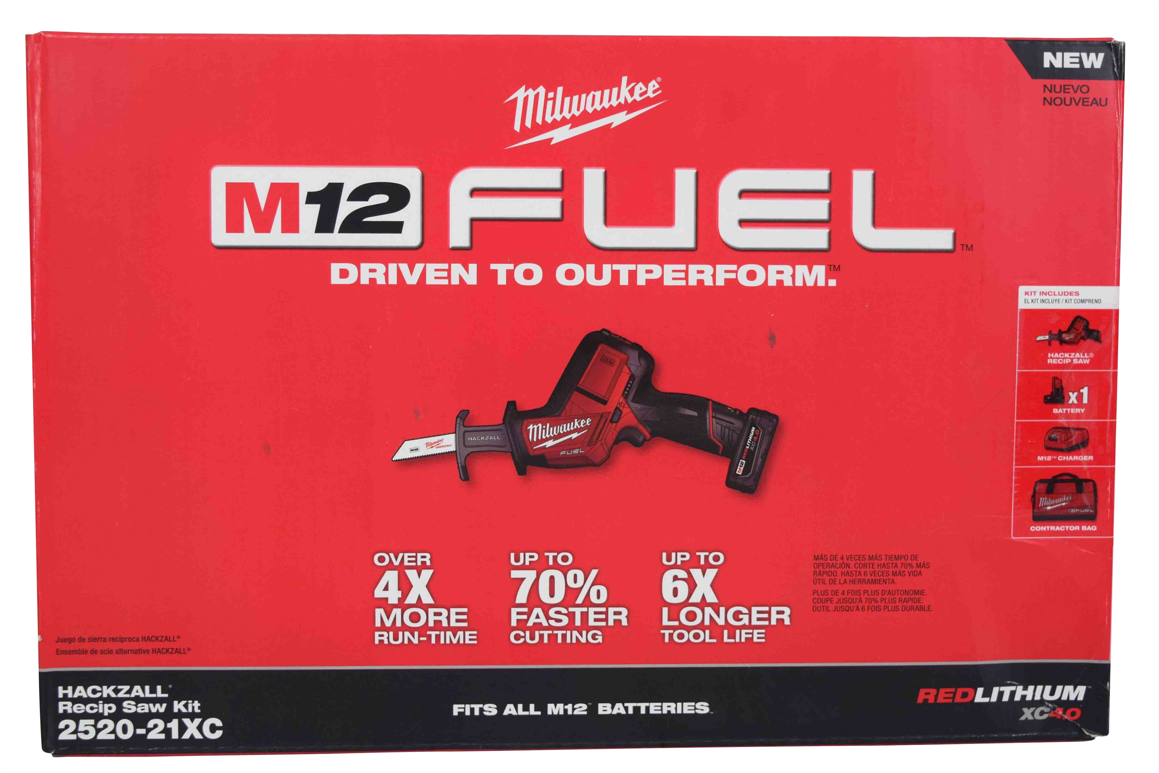 Milwaukee M12 Fuel 12V Brushless Hackzall Reciprocating Saw Kit 2520-21XC with 4Ah Battery & Charger