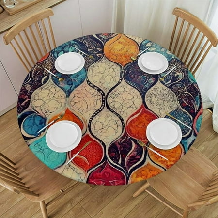 

SHERONV Abstract Round Table Cover Stain Resistant Washable Indoor Outdoor Kitchen Dining Wedding Parties 100％ Polyester Decorative Cloth 54 -58