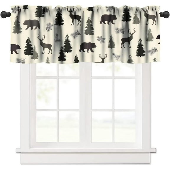 Camouflage Forest Curtain Valances,Rustic Country Bear Deer Pinecone Print Window Valance,Farmhouse Style Short Window Treatments for Bedroom Living Room Kitchen,54x18in