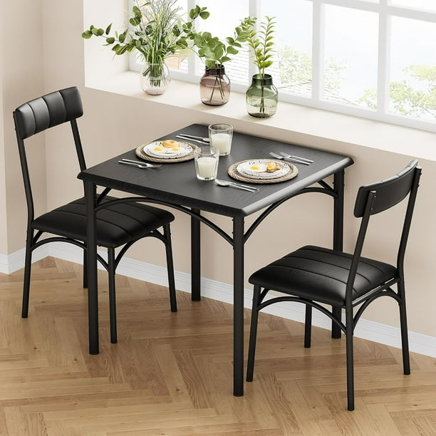 Historyli Juego de mesa de comedor para 2,juego de mesa de comedor de 3 piezas,mesa de cocina y sillas para 2 con sillas tapizadas rojas,juego de mesa de cocina cuadrada para espacios pequeños