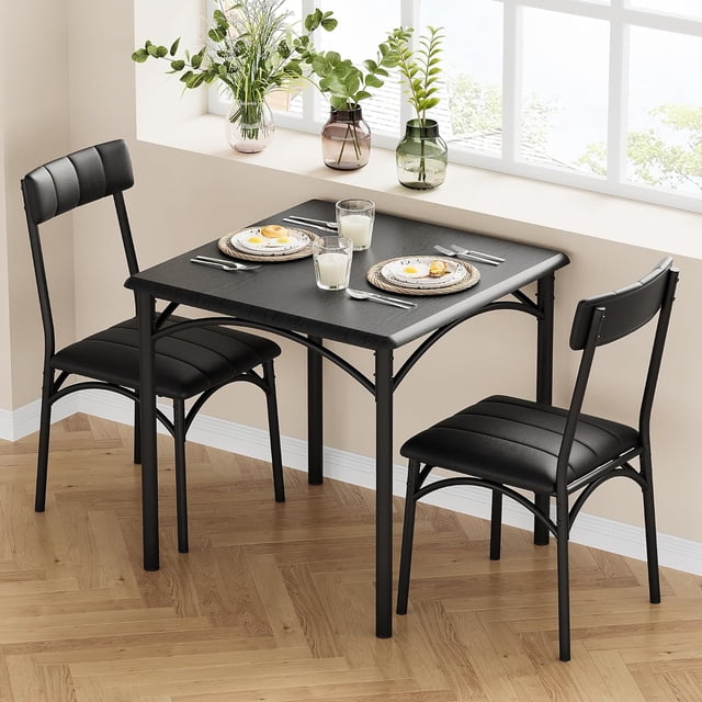 OUYAWEI Dining Table Set for 2,3 Piece Dining Room Table Set,Kitchen Table and Chairs for 2 with UpholsteRed Chairs,Square Kitchen Table Set for Small Space,Apartment,Studio,Black