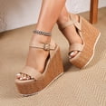 thumbnail image 3 of Pandaie Platform Sandals Women Ankle Strap Wedge Summer Beach Slides 4.72 Inch Open Toe Espadrille Dressy Slip on Sandal Khaki 6, 3 of 8