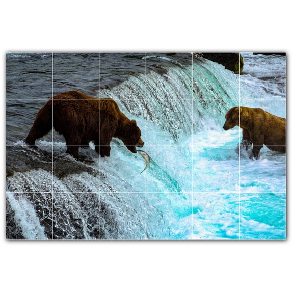 Picture-Tiles.com: Bear Ceramic Tile Wall Mural WAL500117-64XL. 72"W x 48"H using (24) 12" x 12" Ceramic Tiles-Satin Finish