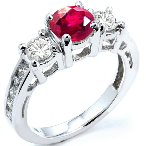 Dazzlingrock Collection 18K Round Ruby And White Diamond Ladies Bridal Engagement Ring, White Gold, Size 7