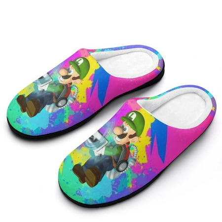 

Game Luigi s Mansion Fuzzy Cotton Slippers For Womens Lightweight Anti-slip Rubber Sole Slippers Winter Warm Fluffy House Open Back Slippers Closed Toe Slippers