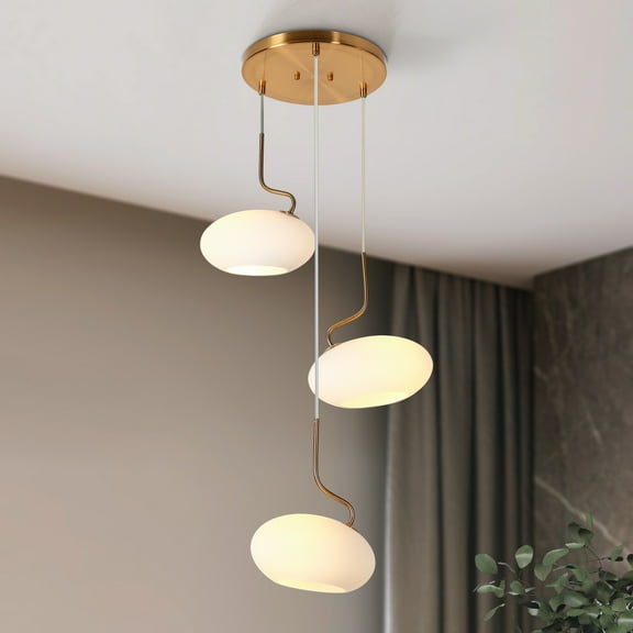 LNC Deglupta 3-Lights 18" Modern Luxury Cluster Integrated LED Chandelier, Gold and White
