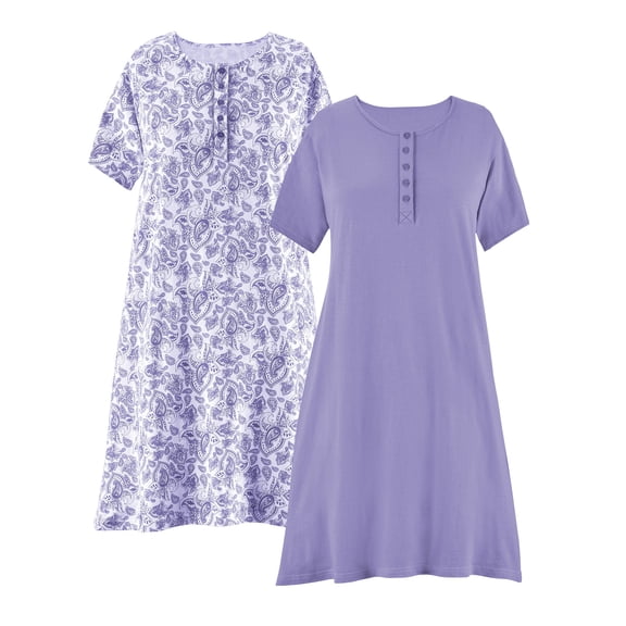 Collections Etc 2-Pack Pretty Paisley Print Short-Sleeve Henley Gown