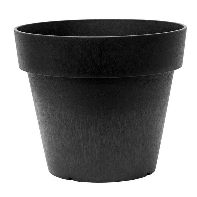 18-inch wide by 16-inch high black self-watering recycled planter suitable for indoor or outdoor use.