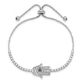 thumbnail image 2 of Auriga 925 Sterling Silver Rh-plated Clear and Blue CZ Evil Eye Hamsa Adj Bracelet for Women, 2 of 6