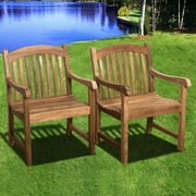 Amazonia Clanfield Teak Wood Outdoor Stacking Chairs, Set of 4, Light Brown by International Home Miami