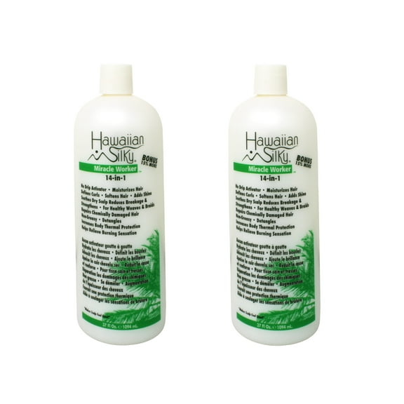 2 Pack - Hawaiian Silky 14-in-1 Miracle Worker 32 Ounce, No Drip Activator & Moisturizer, Leave In Conditioner