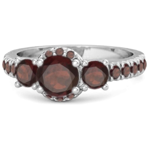 Three Stone 0.92 Cts Garnet Rare Cut 925 Sterling Silver Accent Women Valentines Day Gifts Ring