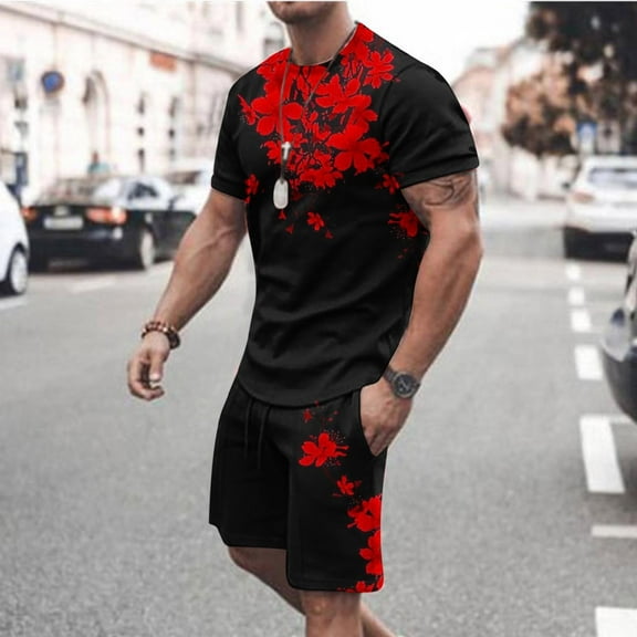 UVEASISHA Men Summer Shorts Set,Mens Tshirt and Shorts Set 2 Piece Outfits Casual Summer Tracksuits Set with Pocket Plus Size Sport Stylish Jogger Suit 2025 Black