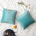 thumbnail image 1 of 2 fundas de almohada de terciopelo con pompones decorativos, suaves y lisas, con un cuadrado para sofá, dormitorio, coche, 45,7 x 45,7 cm, color verde oscuro, 1 of 6