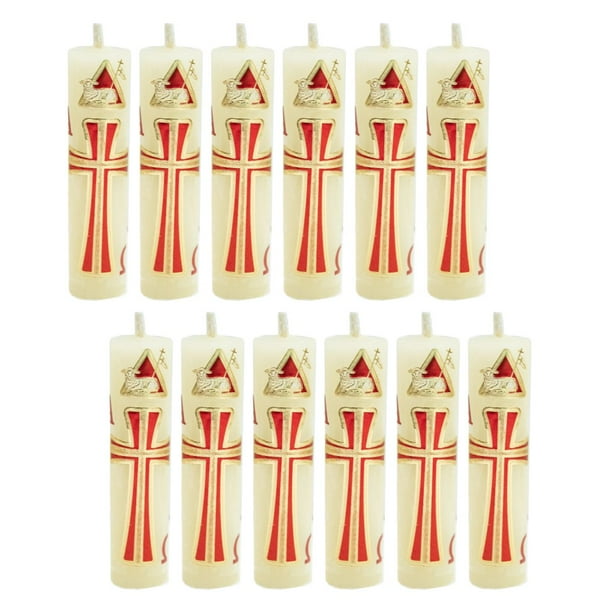 Mini Cirio, paquete Con 12 Piezas decorados para recuerdos( Pascual rojo)