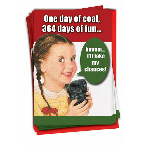 12 Funny Christmas Cards Pack (1 Design, 12 Cards) - One Day Of Coal B1127K
