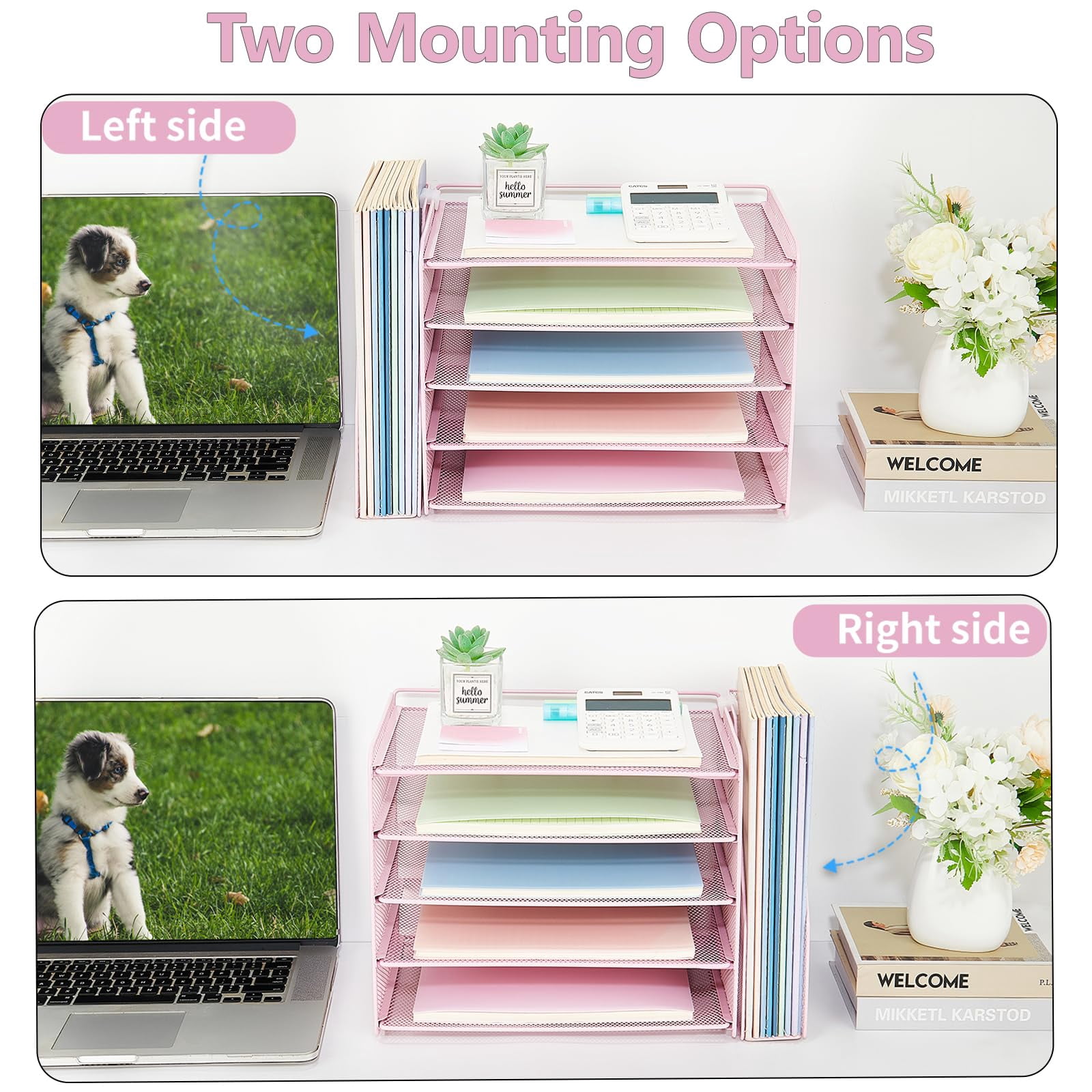 Desk Organizer  5-tier Paper Letter Tray With Magazine Holder Office Accessories & Workspace Organizers Desktop File For Supplies Storage Pink