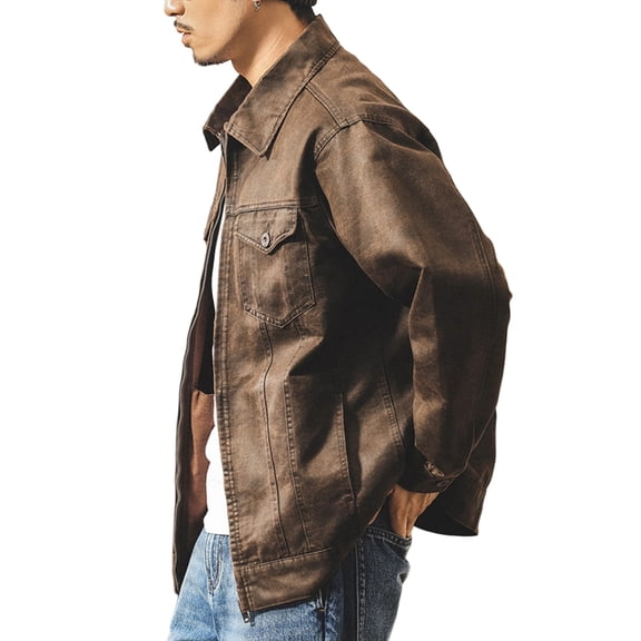 Fgnfyis Mens Jackets Waxed Casual Jacket Outdoor Windproof Lightweight Utility Work Coat with Multiple Pockets for Streetwear Mens Winter Coats Khaki XXL