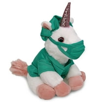 DolliBu White Unicorn Doctor Plush Toy - Super Soft Unicorn Doctor Stuffed Animal Dress Up with Cute Scrub Uniform and Cap Outfit - Fluffy Toy Plush Gift for Doctor, Nurse, Surgeon, Dentist - 9 Inches