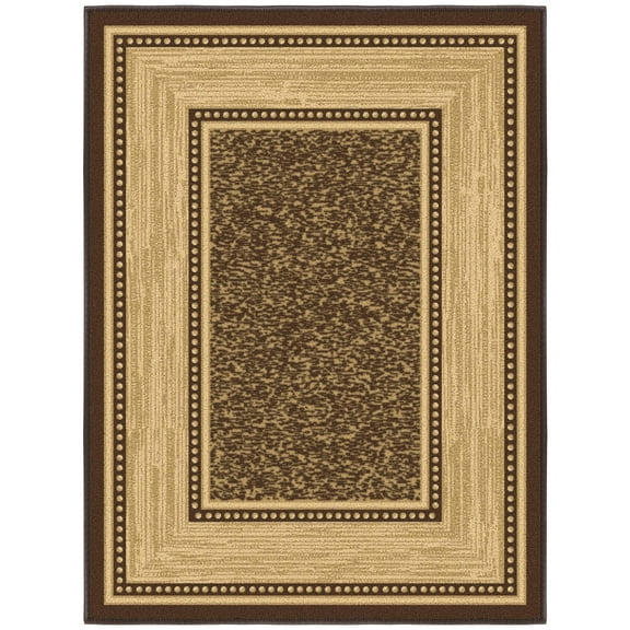 Ottomanson Border Indoor Doormat 2'3" x 3' - Non Slip Low Pile Area Rug for Entryway, Brown