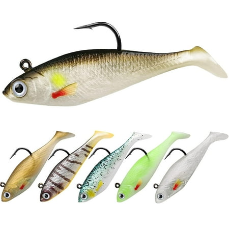 Pre-Rigged Jig Head Fishing Lures Soft Jointed Swimbaits for Bass Fishing Great Weedless Bass Lures Tadpole Lure with Spinner Walleye Shad Baits Fishing Jigs for Freshwater and Saltwater