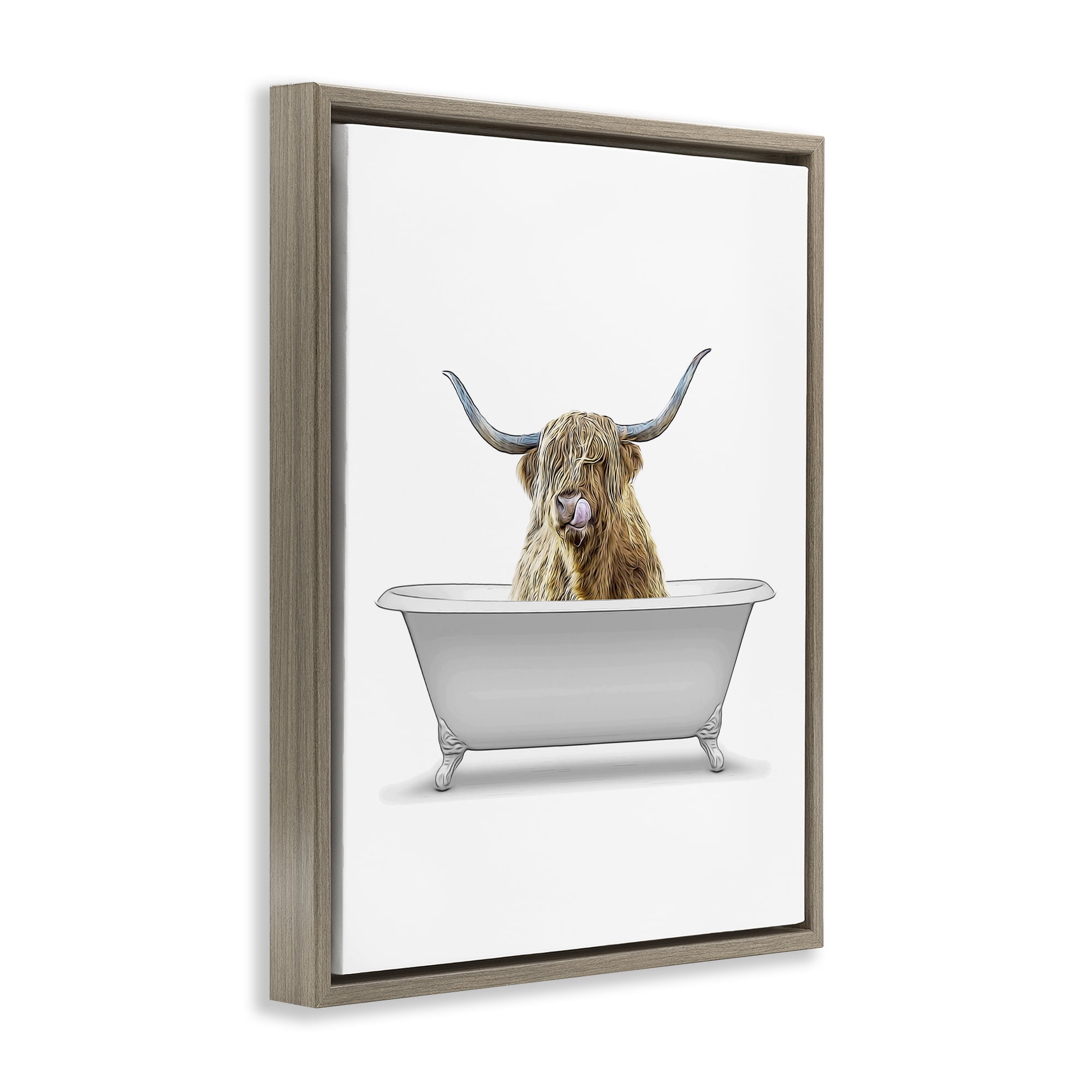 Stupell Industries Traditional Longhorn in Bath Bath & Laundry Painting Brown Floater Framed Canvas Art Print Wall Art, 25 x 31