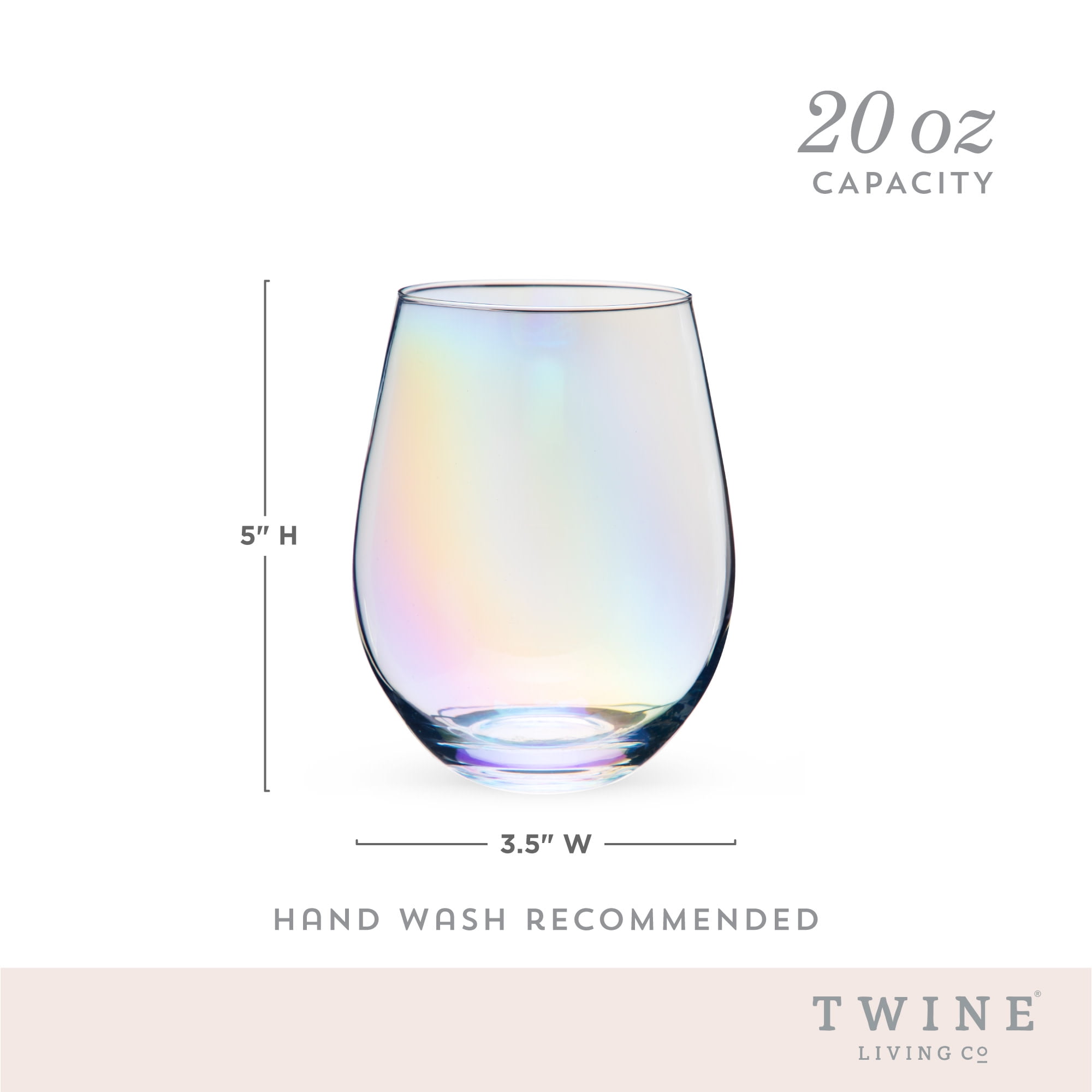 Twine Luster Stemless Wine Glasses for Birthday, Wedding, 20 oz, Set of 2