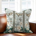 thumbnail image 2 of Retro Window Flowering Throw Pillow Cover Teal Floral Butterfly Cotton Linen Cushion Cover Throw Pillow Case with Invisible Zipper for Couch Sofa Bed Chair Car 24x24 Inch, 2 of 9