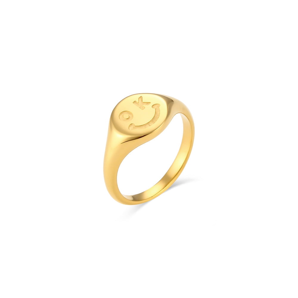 Smiley Face Ring Signet Asthetic Cool Dainty Statement Rings for Women Girls 