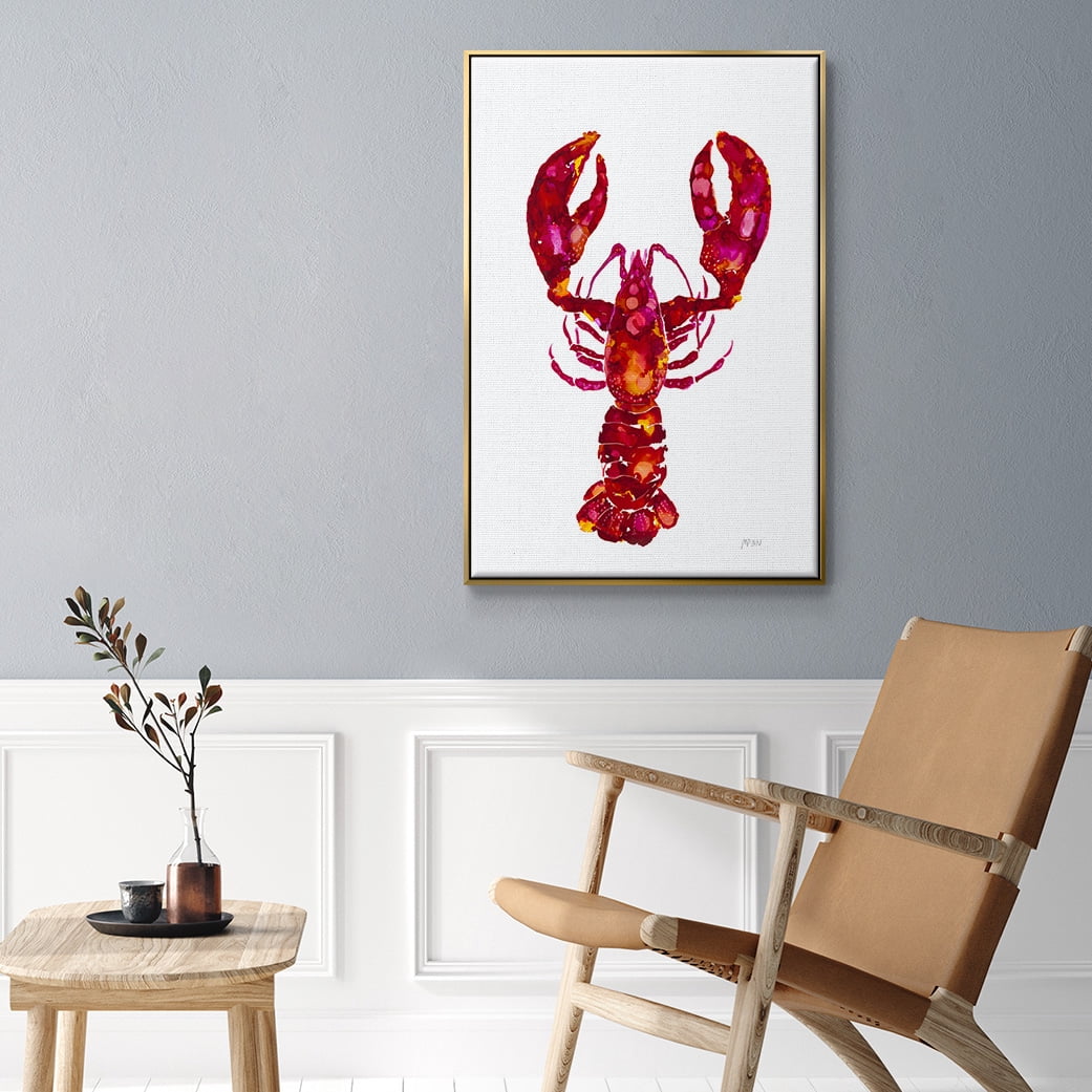 Lobster Framed Premium Gallery Wrapped Canvas - Ready to Hang - 17 x 25 - Gold Floating Frame